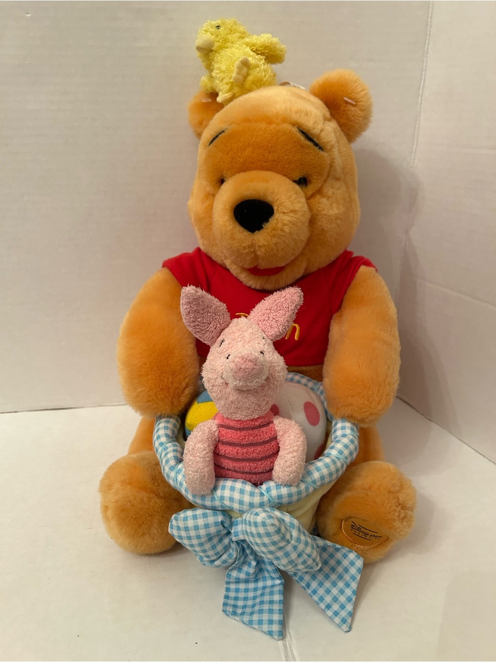 Disney Plush Winnie the Pooh with Piglet and Yellow Chick - Red Shirt